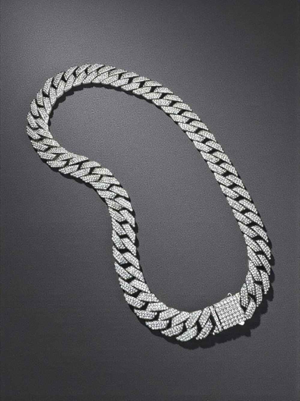 Silver Tone Iced Out Cuban Link Chain Necklace Crystal Pave 15mm 2000s